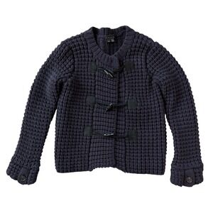 Theory Navy Wool Cashmere Chunky Waffle Knit Toggle Cardigan Women's S/P